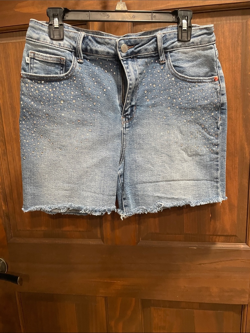 Judy Blue Light Blue Studded Frayed Hem Denim Shorts